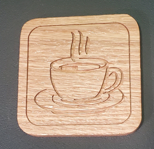 Coffee Cup Oak Coaster Set (4 each per set)
