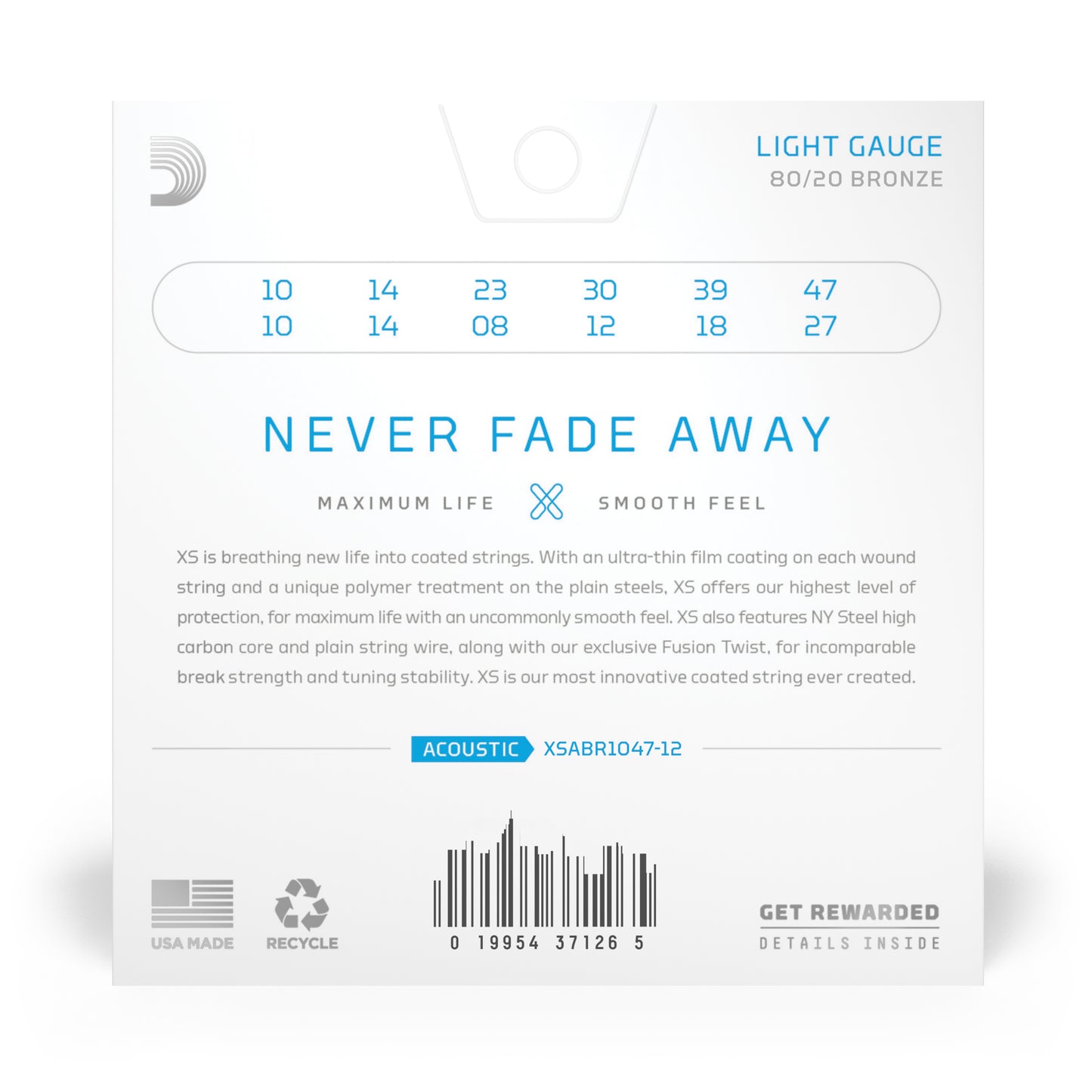 D'Addario XSABR1047-12-3P 80/20 Bronze Coated Acoustic Guitar Strings 10-47 Light (3 SETS)