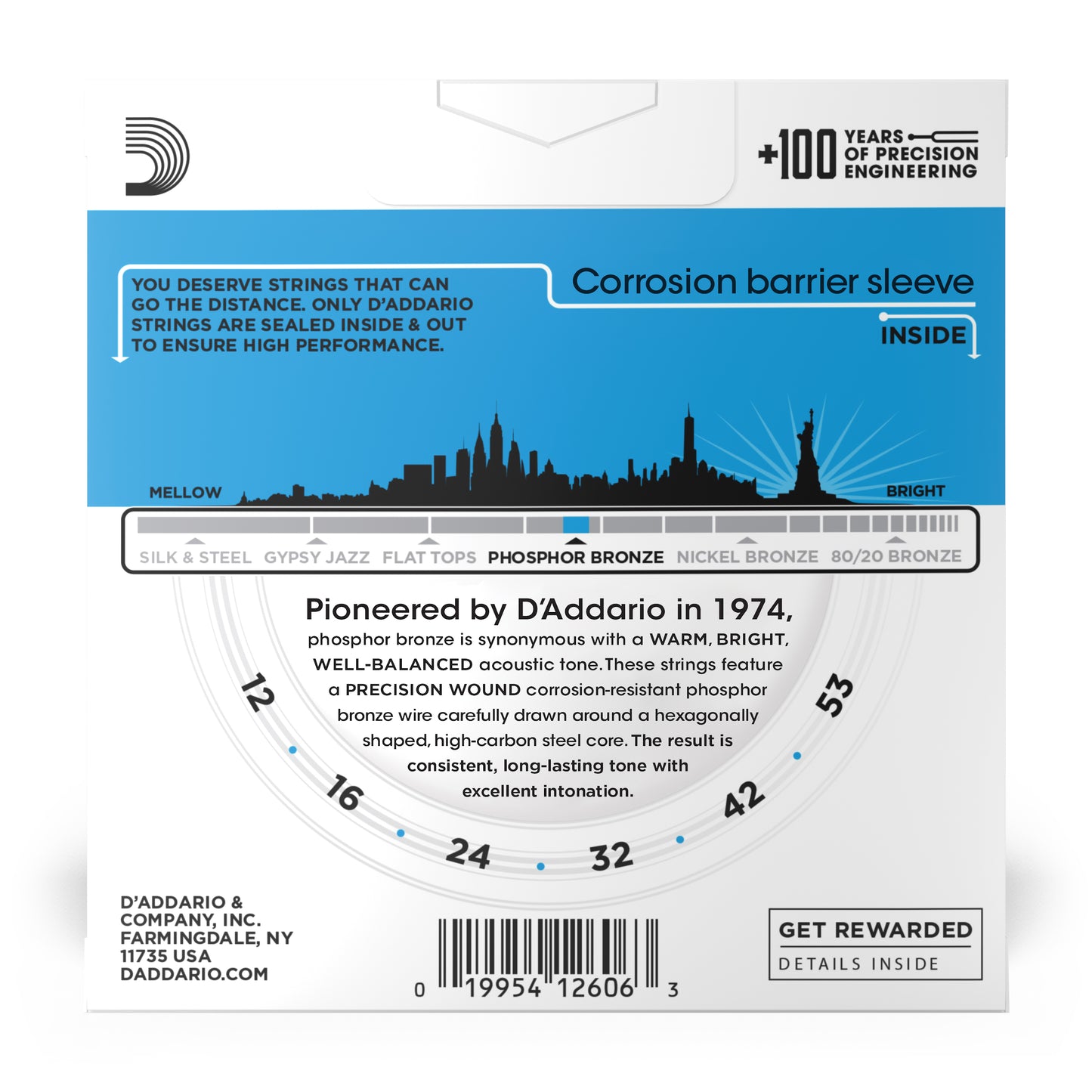 D'Addario EJ16-3D Light (12-53), Phosphor Bronze Acoustic Guitar Strings (3 SETS)