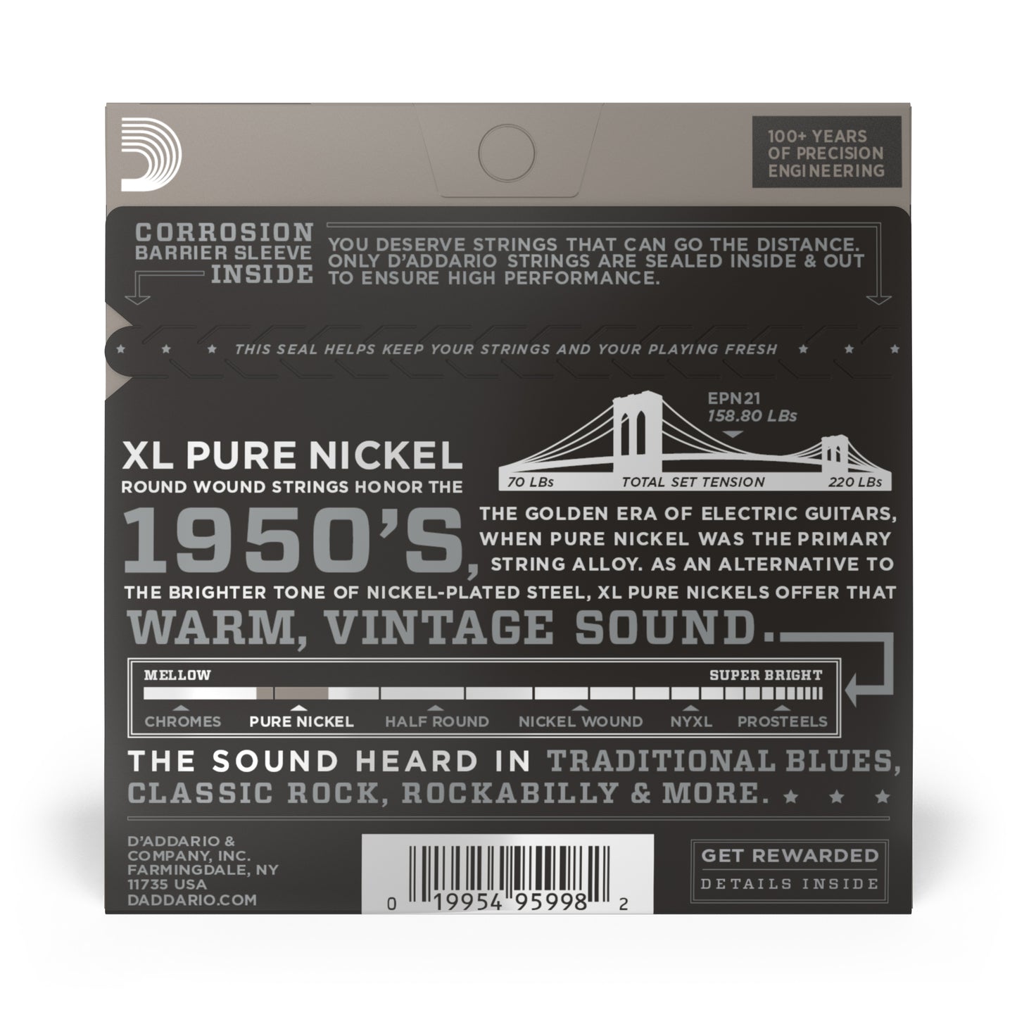D'Addario EPN21-3D 12-51 Jazz Light, XL Pure Nickel Electric Guitar Strings (3-SETS)