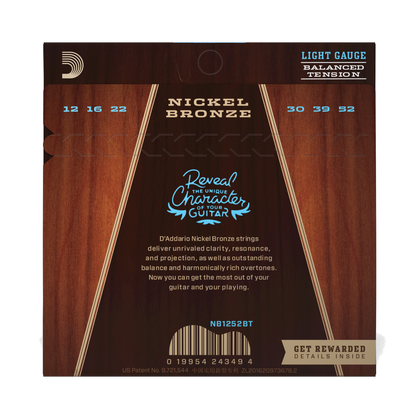 D'Addario NB1252BT-3P Nickel Bronze Acoustic Guitar Strings, Balanced Tension Light (3 SETS)