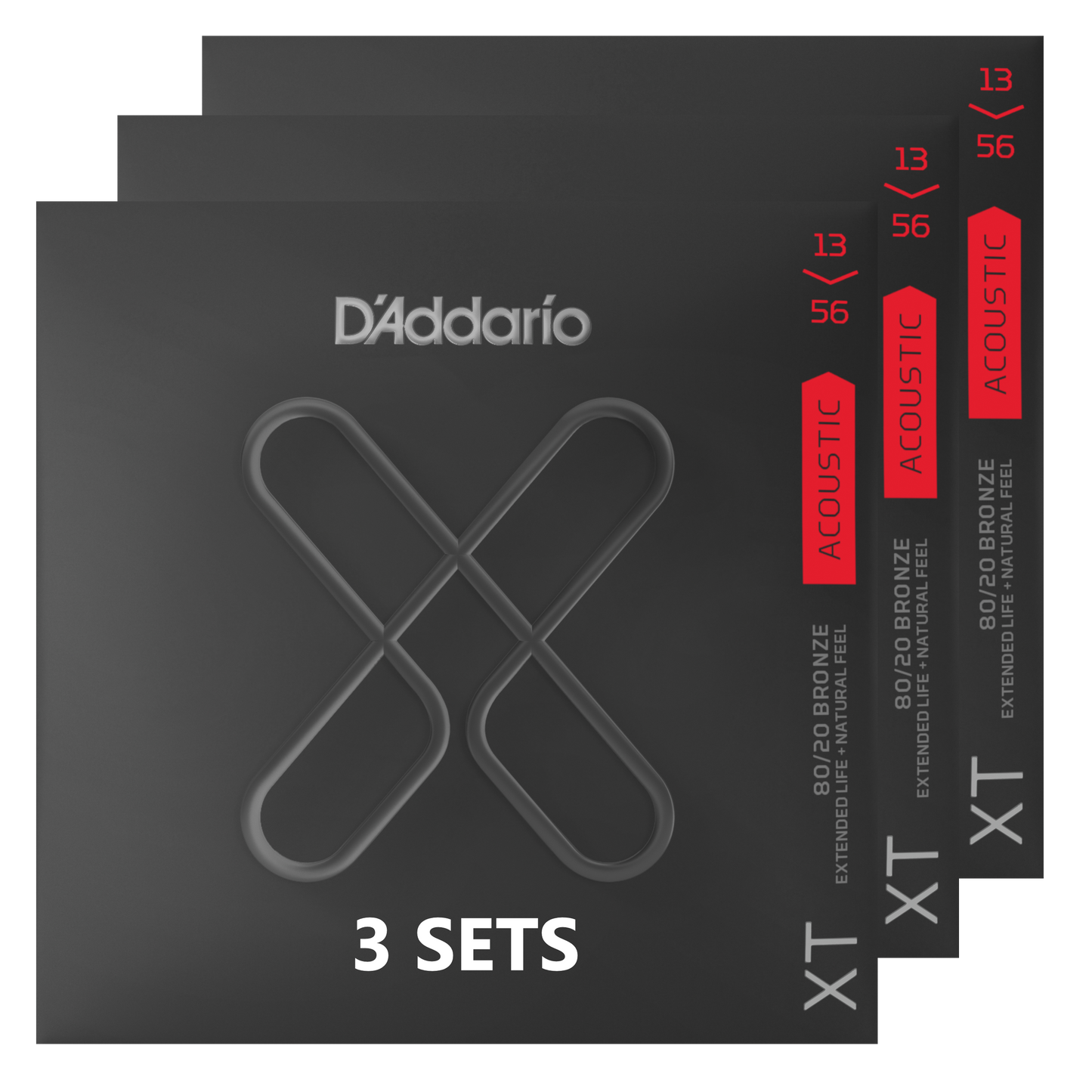 D'Addario XTABR1356-3P 13-56 Medium, XT 80/20 Bronze Coated Acoustic Guitar Strings (3-SETS)