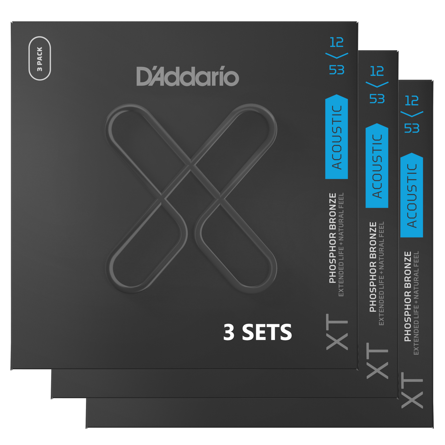 D'Addario XTAPB1253-3P XT Acoustic Phosphor Bronze, Light, 12-53 (3 SETS)