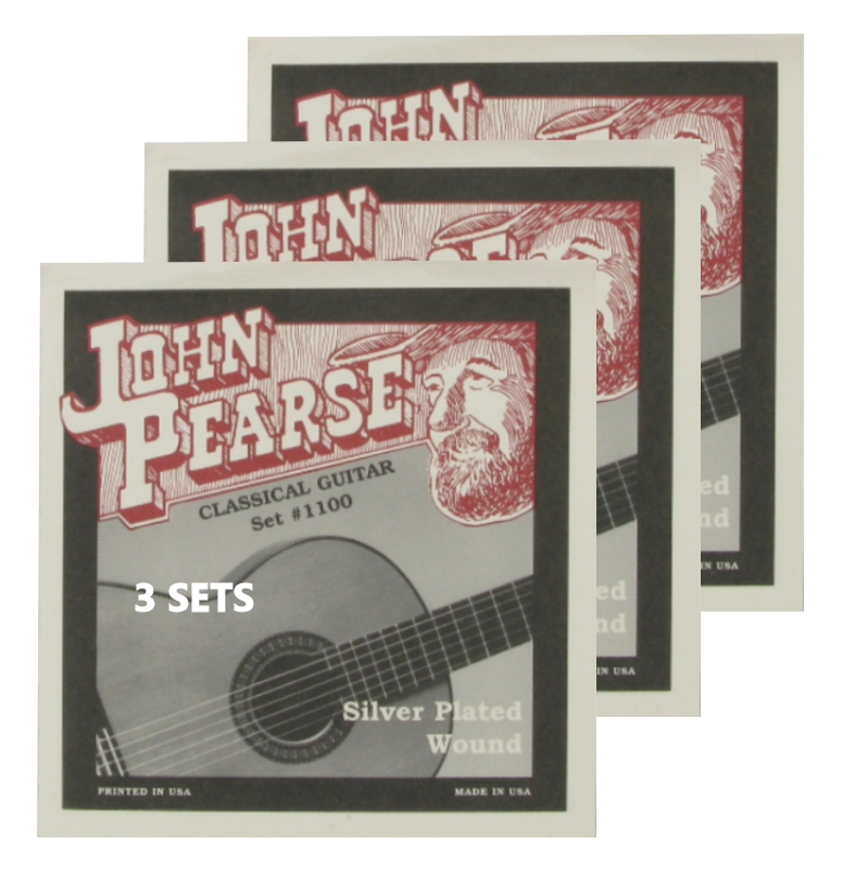 John Pearse 1100-3P Classical 6-String Guitar Silver Plated Wound Normal Tension, 28-43 (3 SETS)