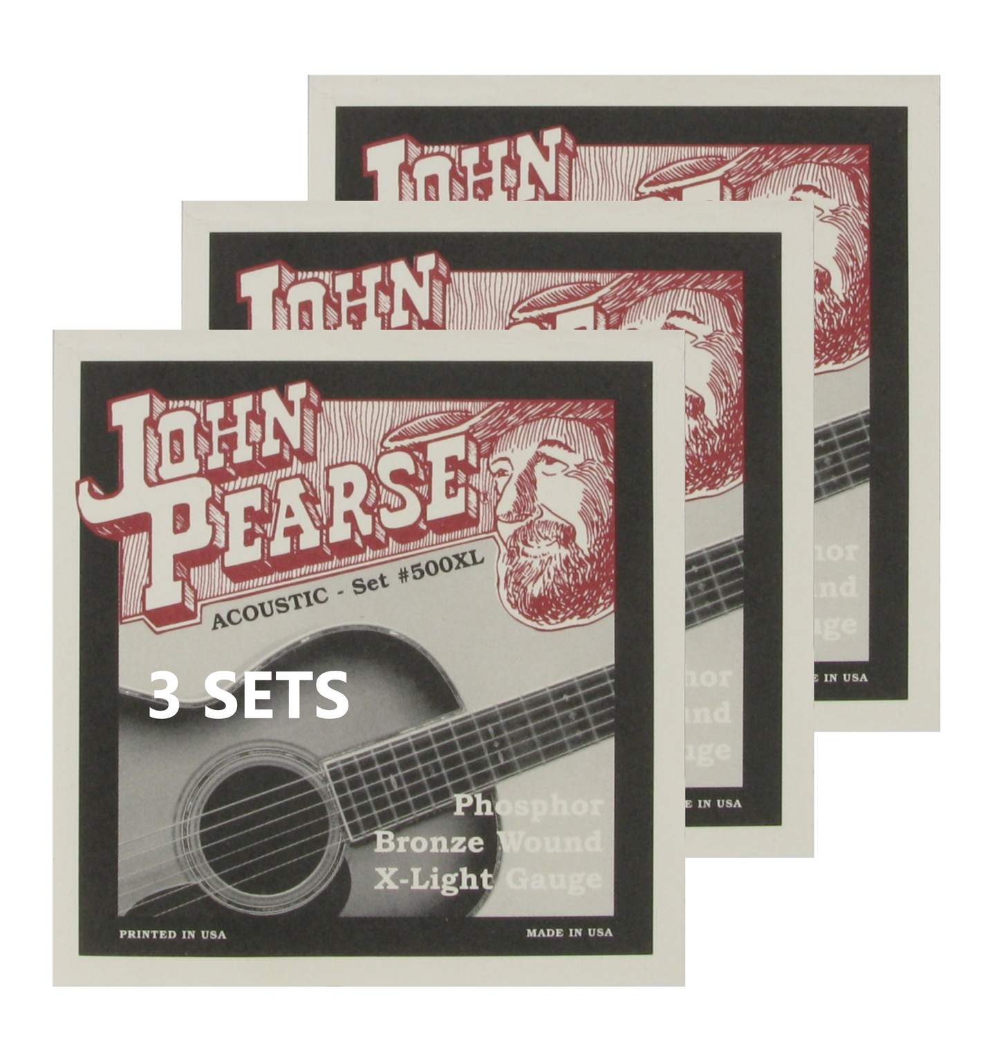 John Pearse 500XL-3P Acoustic 6-String Guitar Phosphor Bronze Extra Light 10-47 (3 SETS)