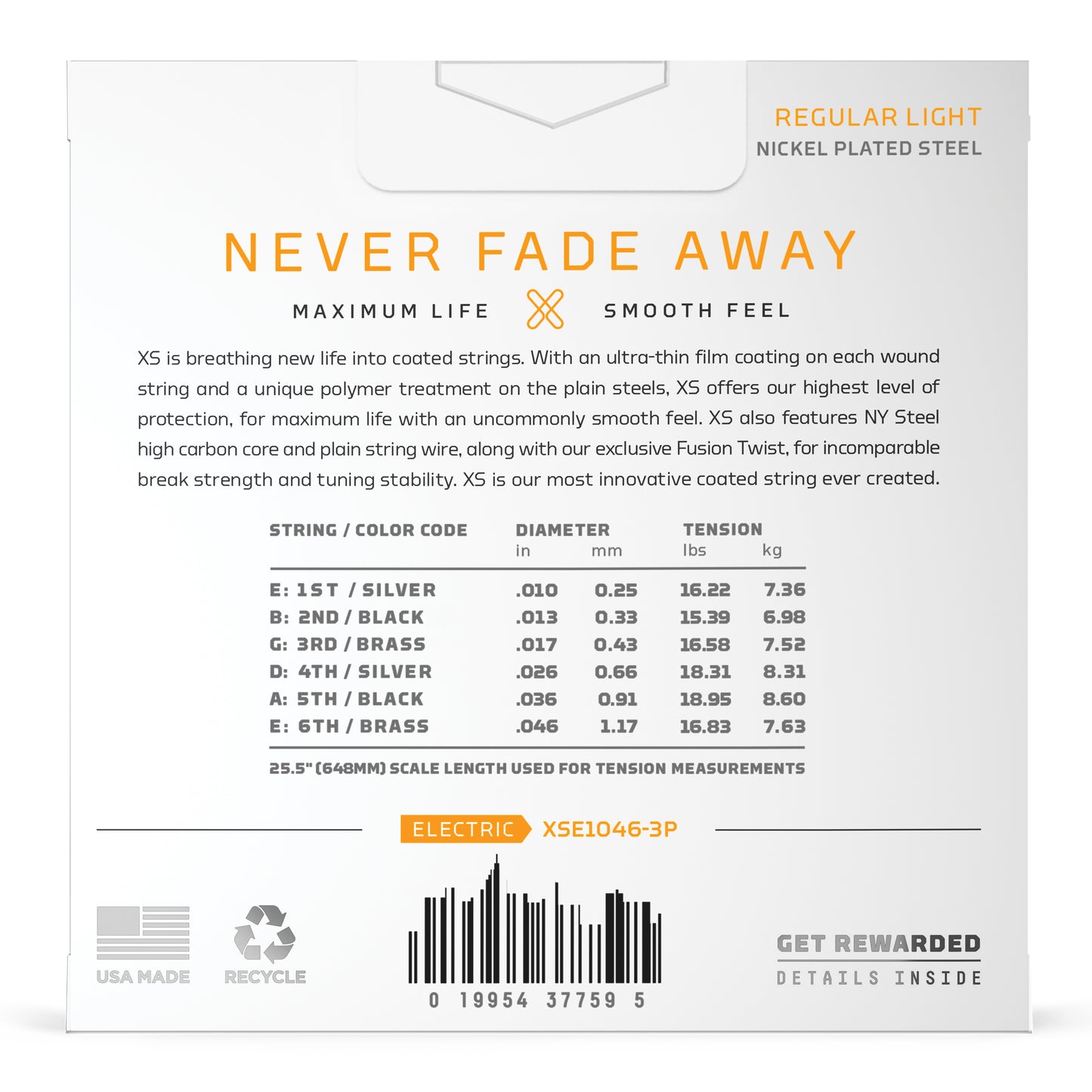 D'Addario XSE1046-3P Regular Light (10-46), XS Nickel Coated Electric Guitar Strings (3-SETS)