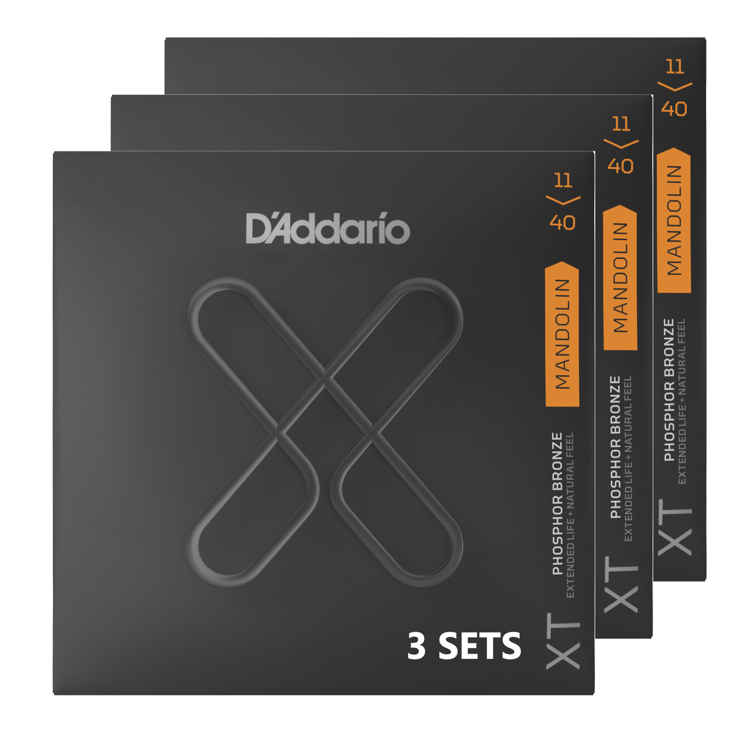 D'Addario XTM1140-3P XT Coated Phosphor Bronze Mandolin Strings, Medium 11-40 (3 SETS)