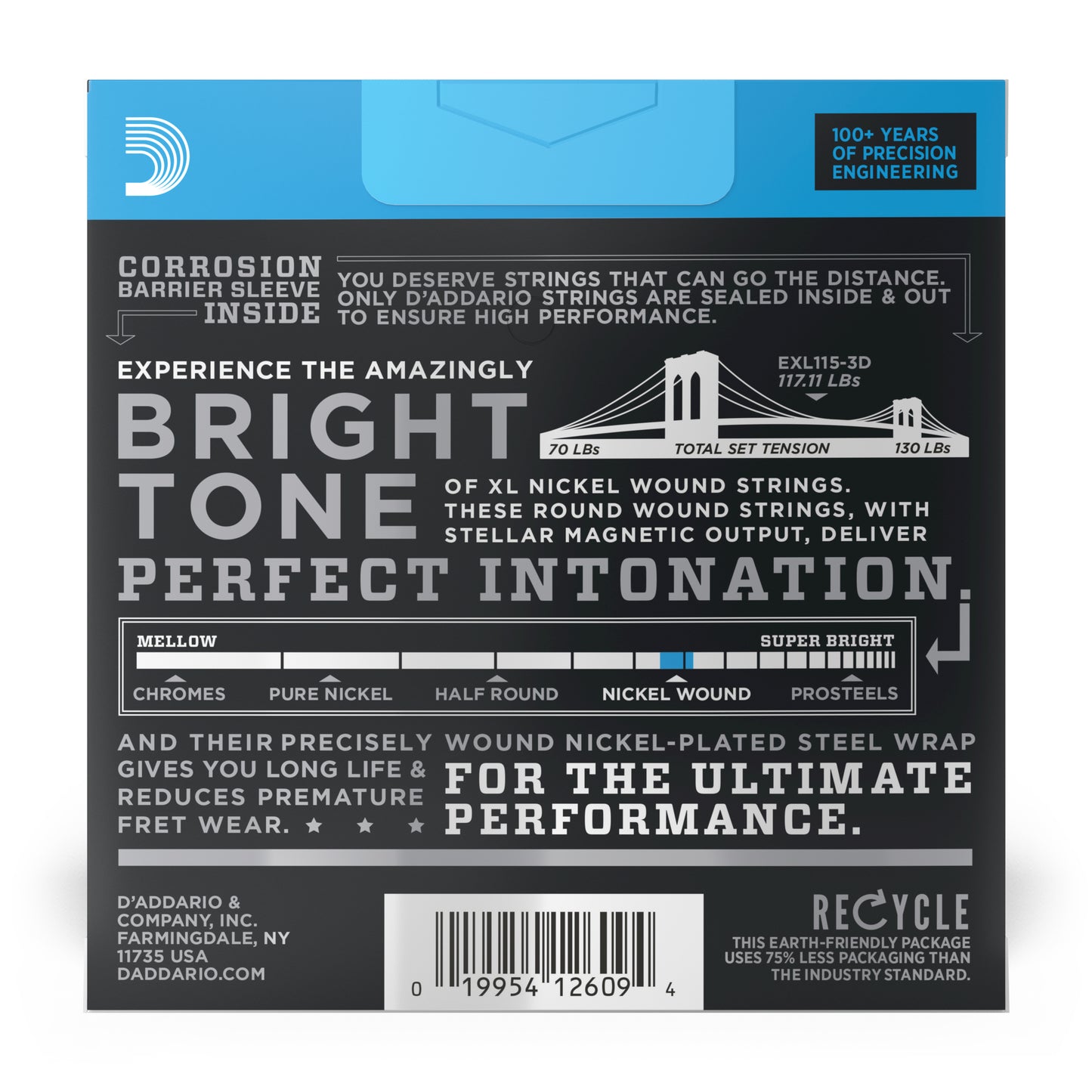 D'Addario EXL115-3D XL Nickel Wound Electric Guitar Strings 11-49 Medium (3-Pack)