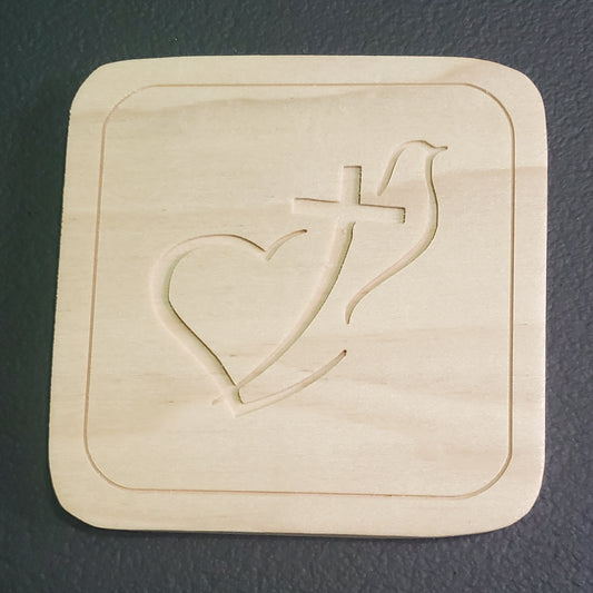 Heart Cross Dove Poplar Coaster Set (4 each per set)
