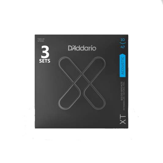 D'Addario XTABR1047-12-3P 10-47 Light 12-String, XT 80/20 Bronze Coated Acoustic Guitar Strings (3-SETS)