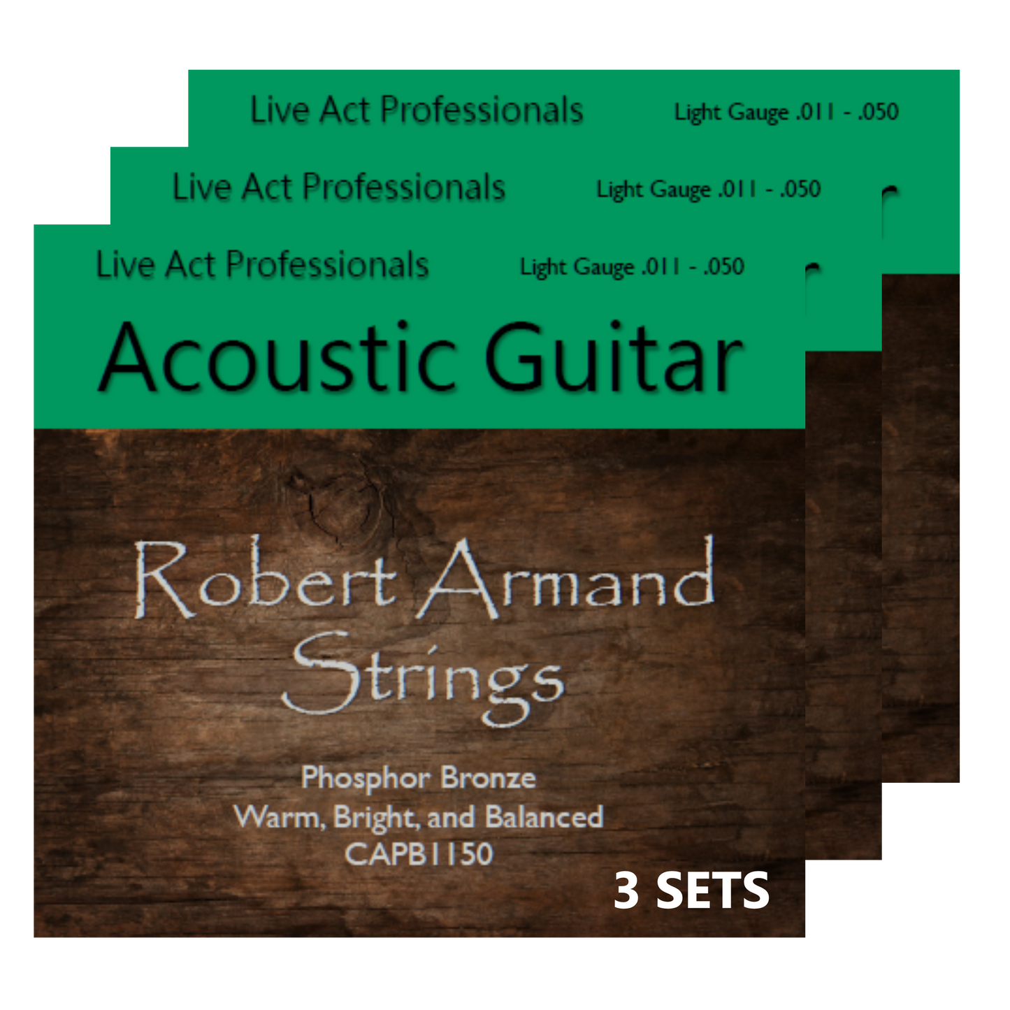 Robert Armand CAPB1150-3P Phosphor Bronze Acoustic Guitar Strings 11-50 (3-sets)