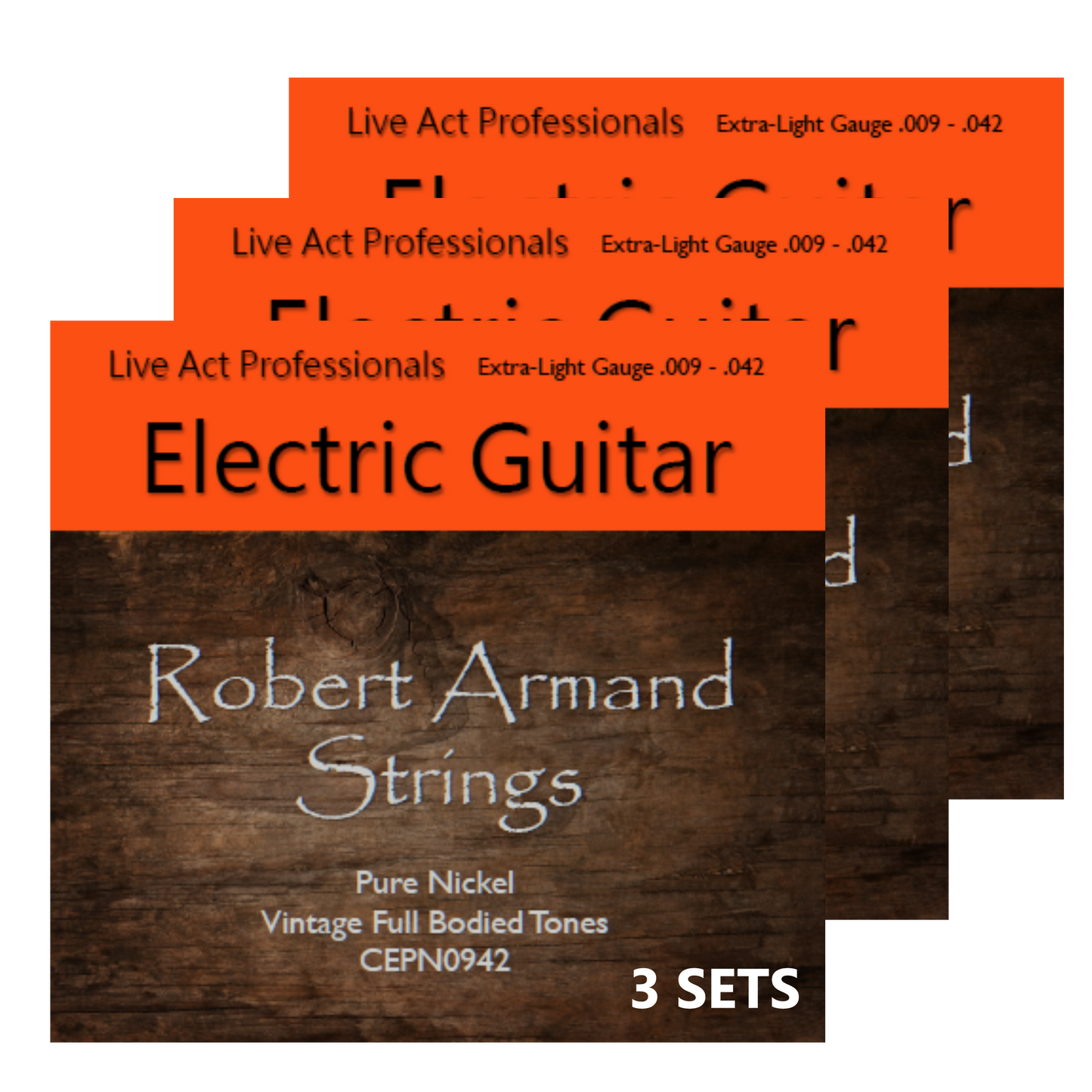 Robert Armand CEPN0942-3 Pure Nickel Electric Guitar Strings Extra-Light Gauge 9-42 (3-SETS)