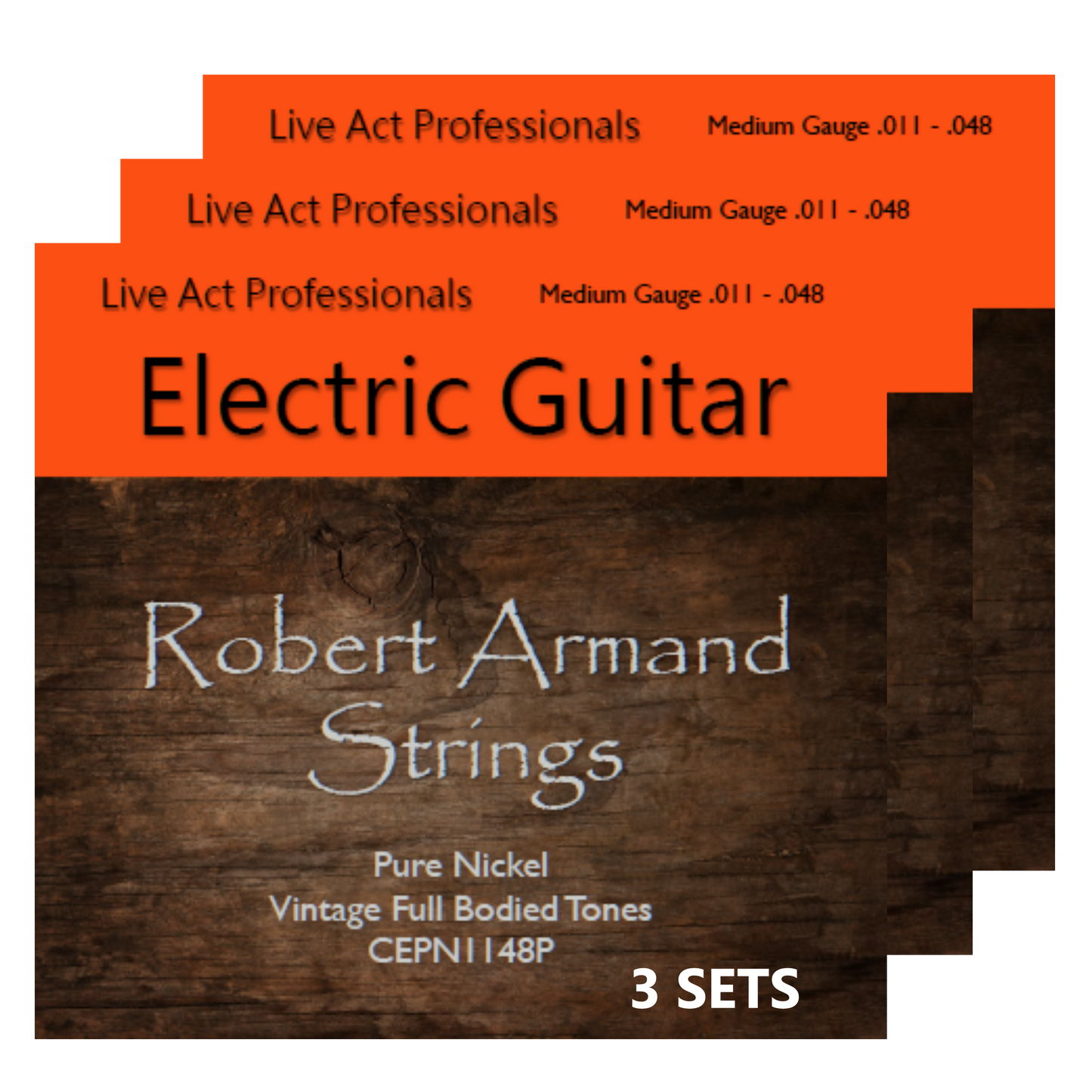 Robert Armand CEPN1148-3 Pure Nickel Electric Guitar Strings Medium Gauge 11-48 (3-SETS)