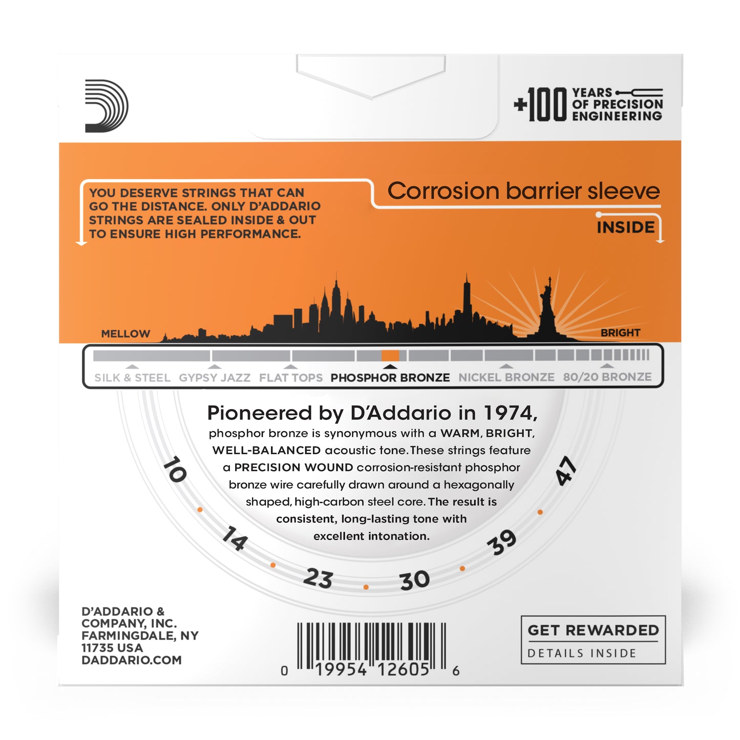 D'Addario EJ15-3D Extra Light (10-47), Phosphor Bronze Acoustic Guitar Strings (3 SETS)