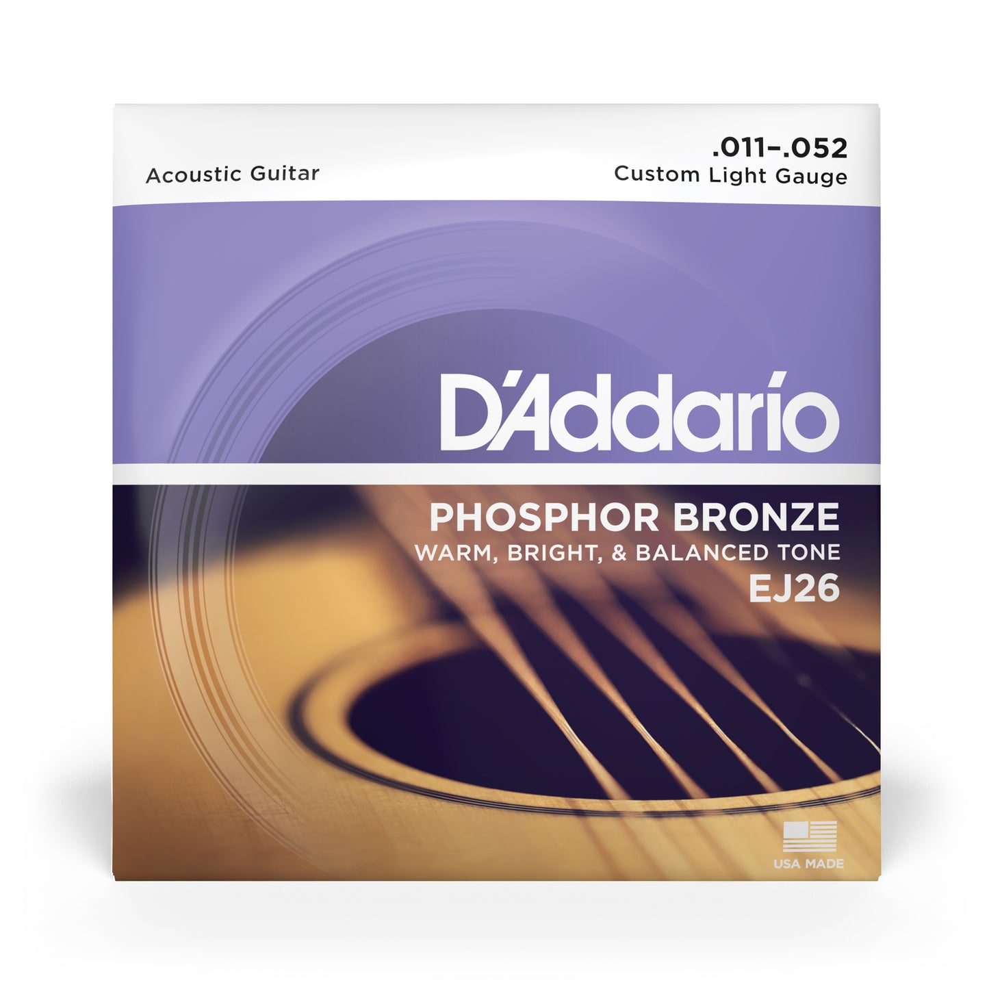 D'Addario EJ26-3D Custom Light (11-52), Phosphor Bronze Acoustic Guitar Strings (3 SETS)