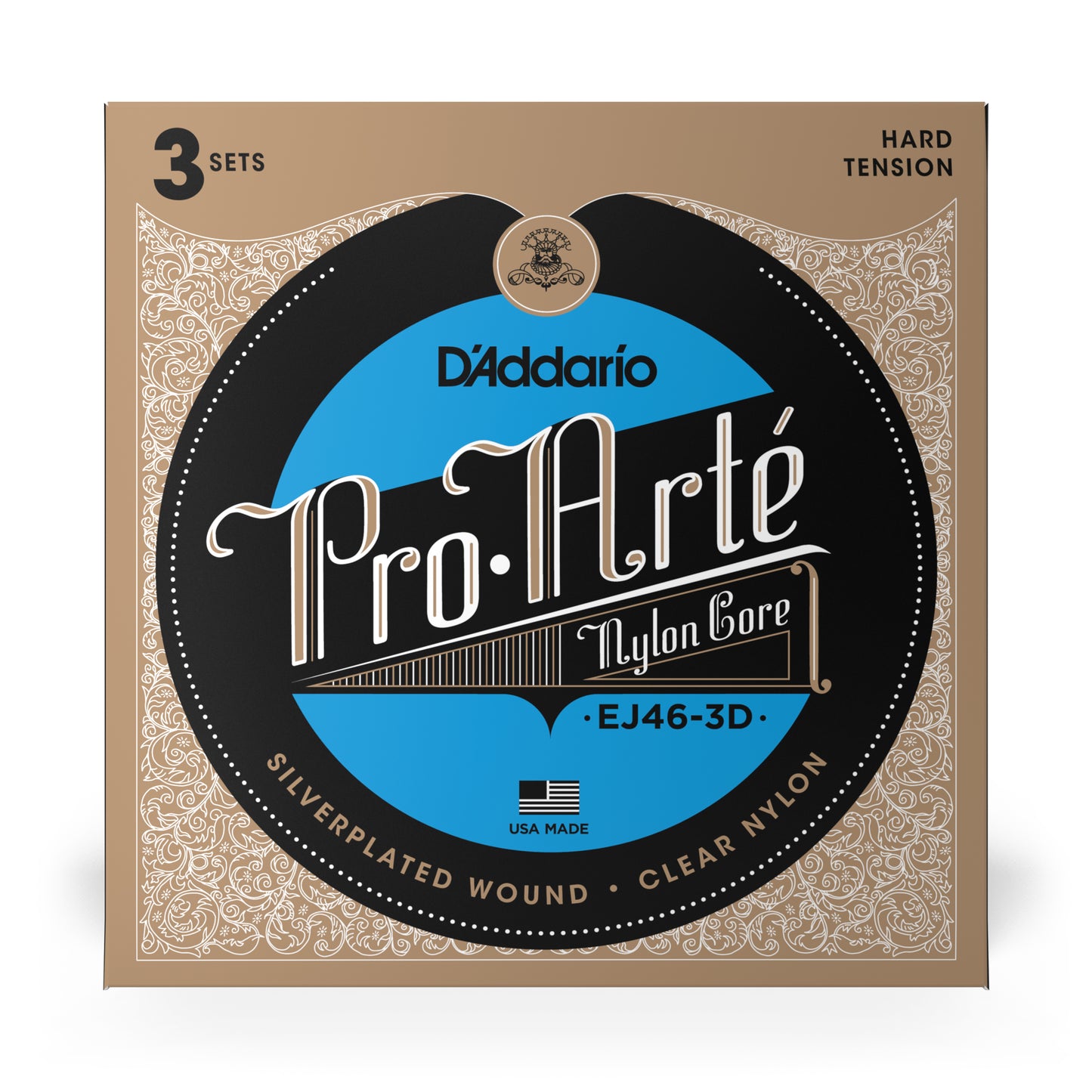 D'Addario EJ46-3D Pro-Arte Nylon Classical Guitar Strings, Hard Tension (3 SETS)