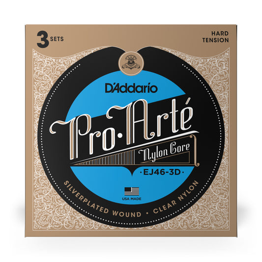 D'Addario EJ46-3D Pro-Arte Nylon Classical Guitar Strings, Hard Tension (3 SETS)