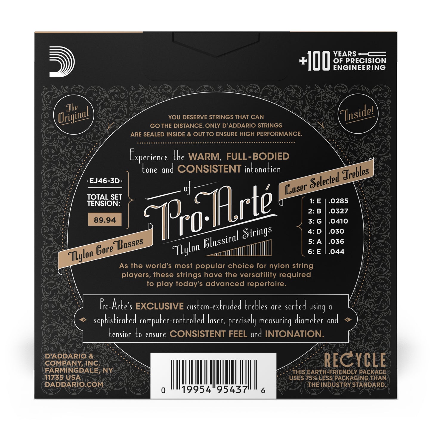 D'Addario EJ46-3D Pro-Arte Nylon Classical Guitar Strings, Hard Tension (3 SETS)