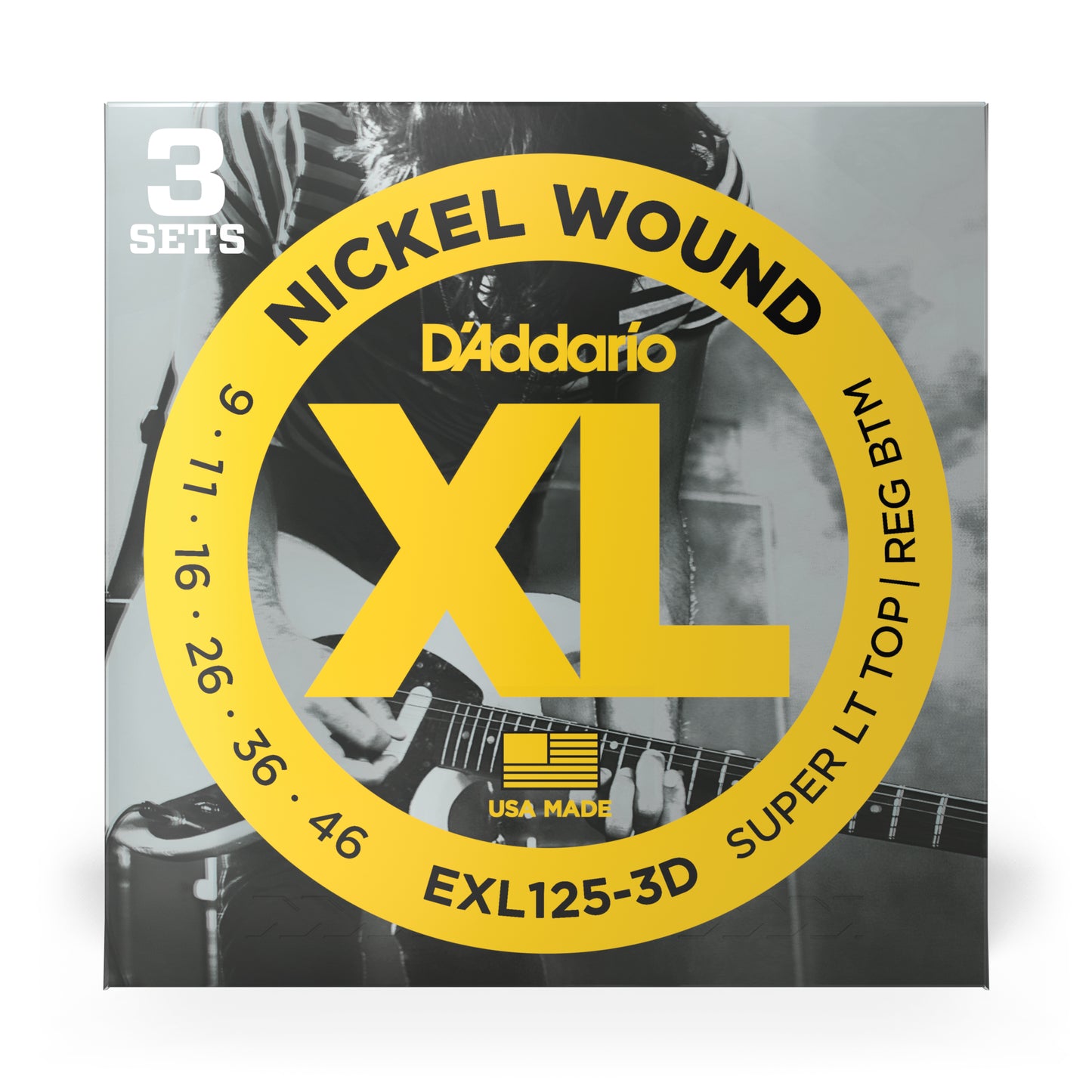 D'Addario EXL125-3D Nickel Wound Electric Guitar Strings 09-42 Gauge (3-Pack)