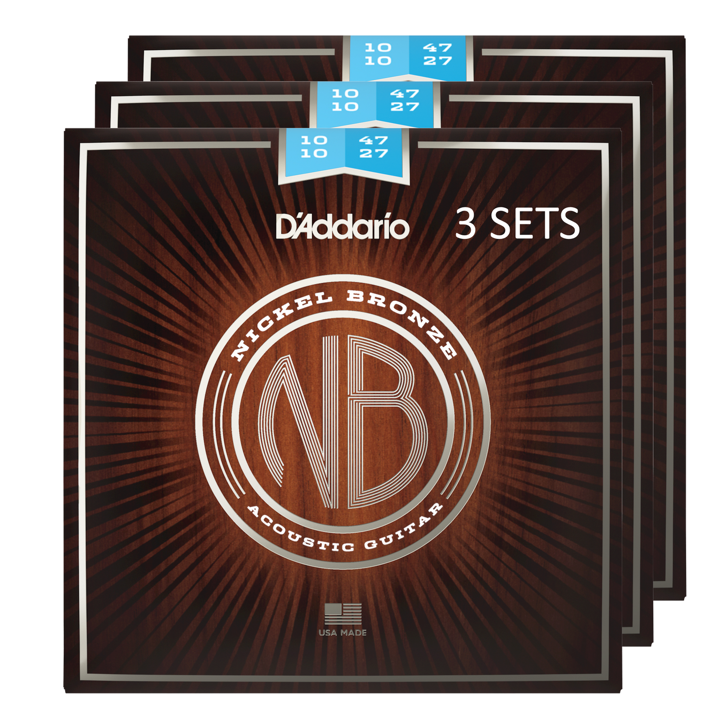 D'Addario NB1047-12-3P Nickel Bronze Acoustic Guitar Strings, Light 12-Str, 10-47 (3 SETS)