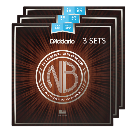D'Addario NB1047-12-3P Nickel Bronze Acoustic Guitar Strings, Light 12-Str, 10-47 (3 SETS)