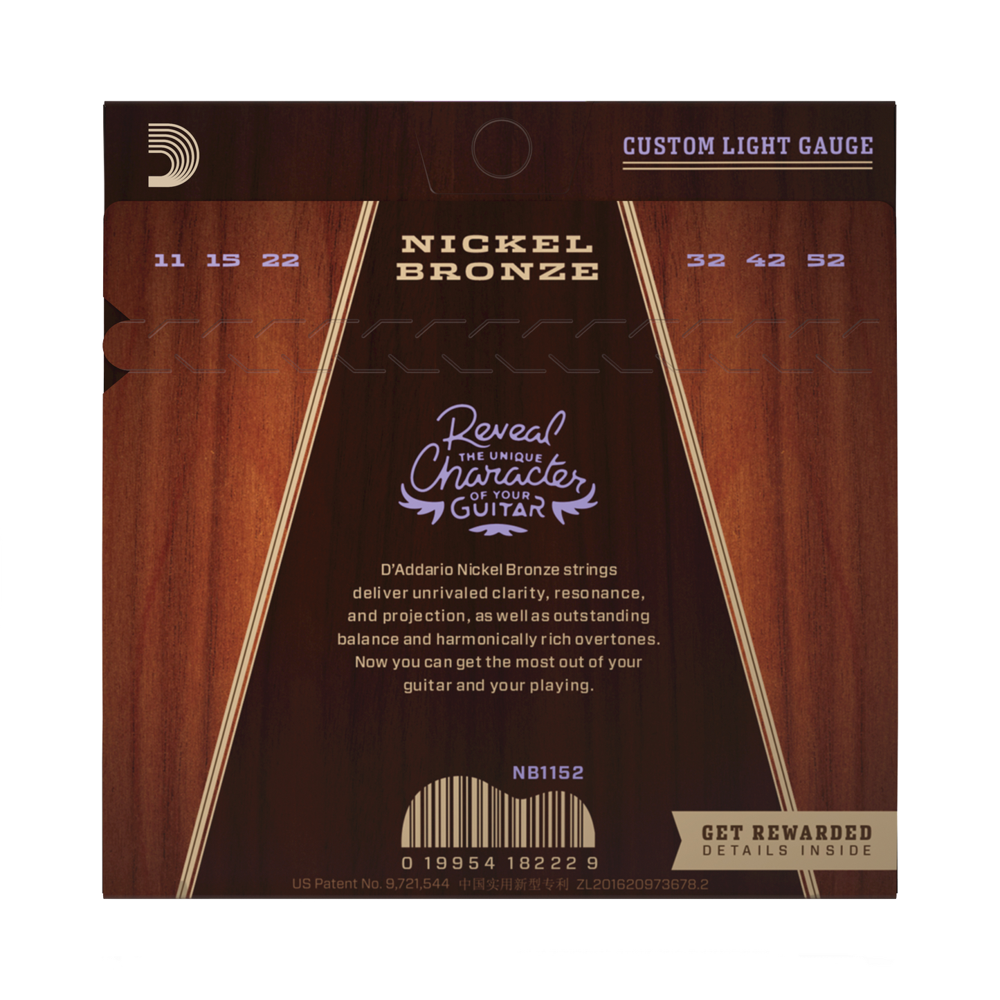 D'Addario NB1152-3P Nickel Bronze Acoustic Guitar Strings, Custom-Light 11-52 (3 SETS)