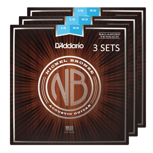 D'Addario NB1252BT-3P Nickel Bronze Acoustic Guitar Strings, Balanced Tension Light (3 SETS)