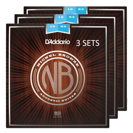 D'Addario NB1253-3P Nickel Bronze Acoustic Guitar Strings, Light, 12-53 (3 SETS)