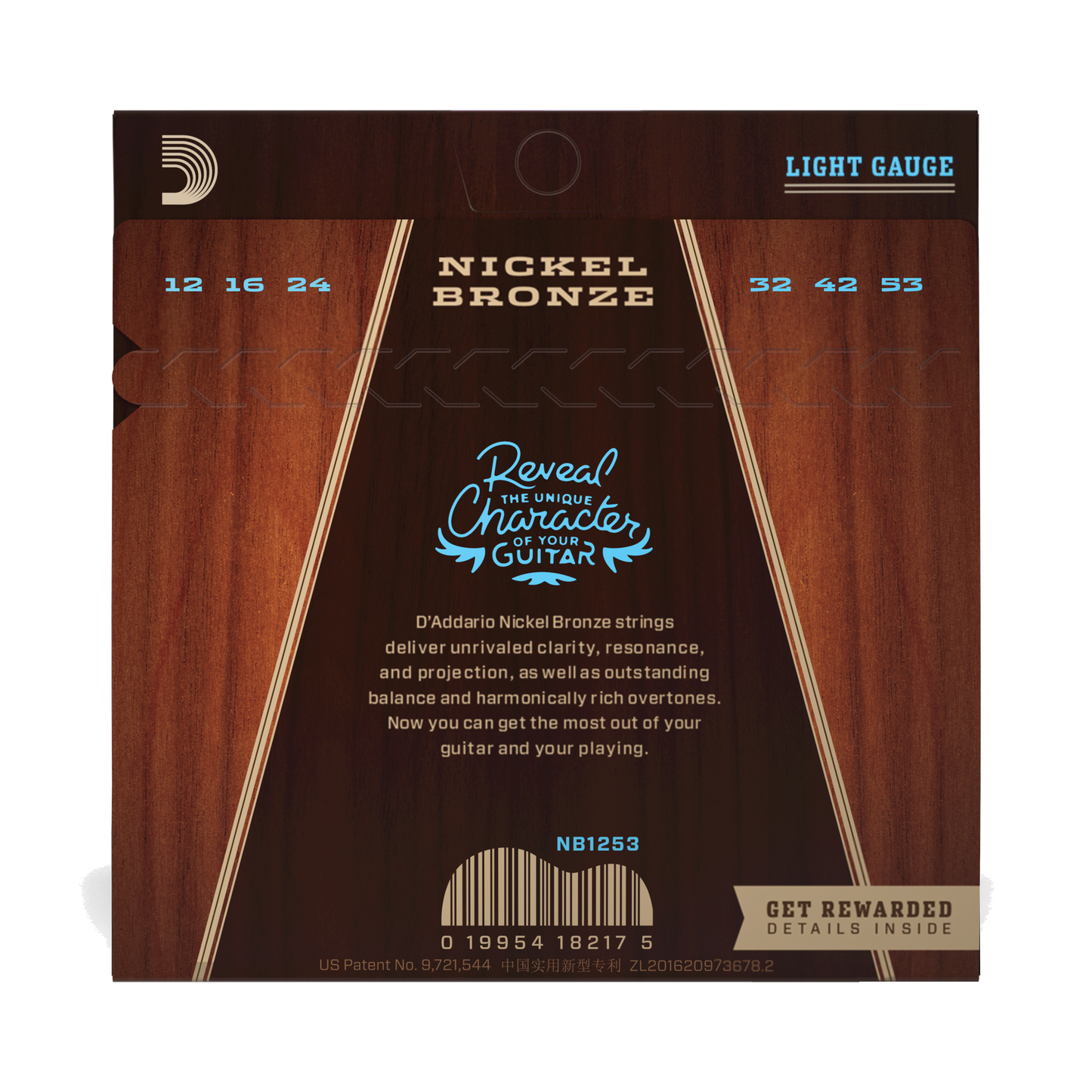 D'Addario NB1253-3P Nickel Bronze Acoustic Guitar Strings, Light, 12-53 (3 SETS)