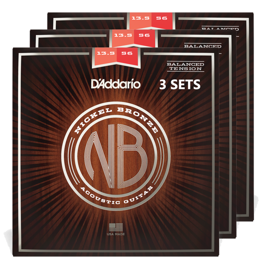 D'Addario NB13556BT-3P Nickel Bronze Acoustic Guitar Strings, Balanced Tension Med (3 SETS)