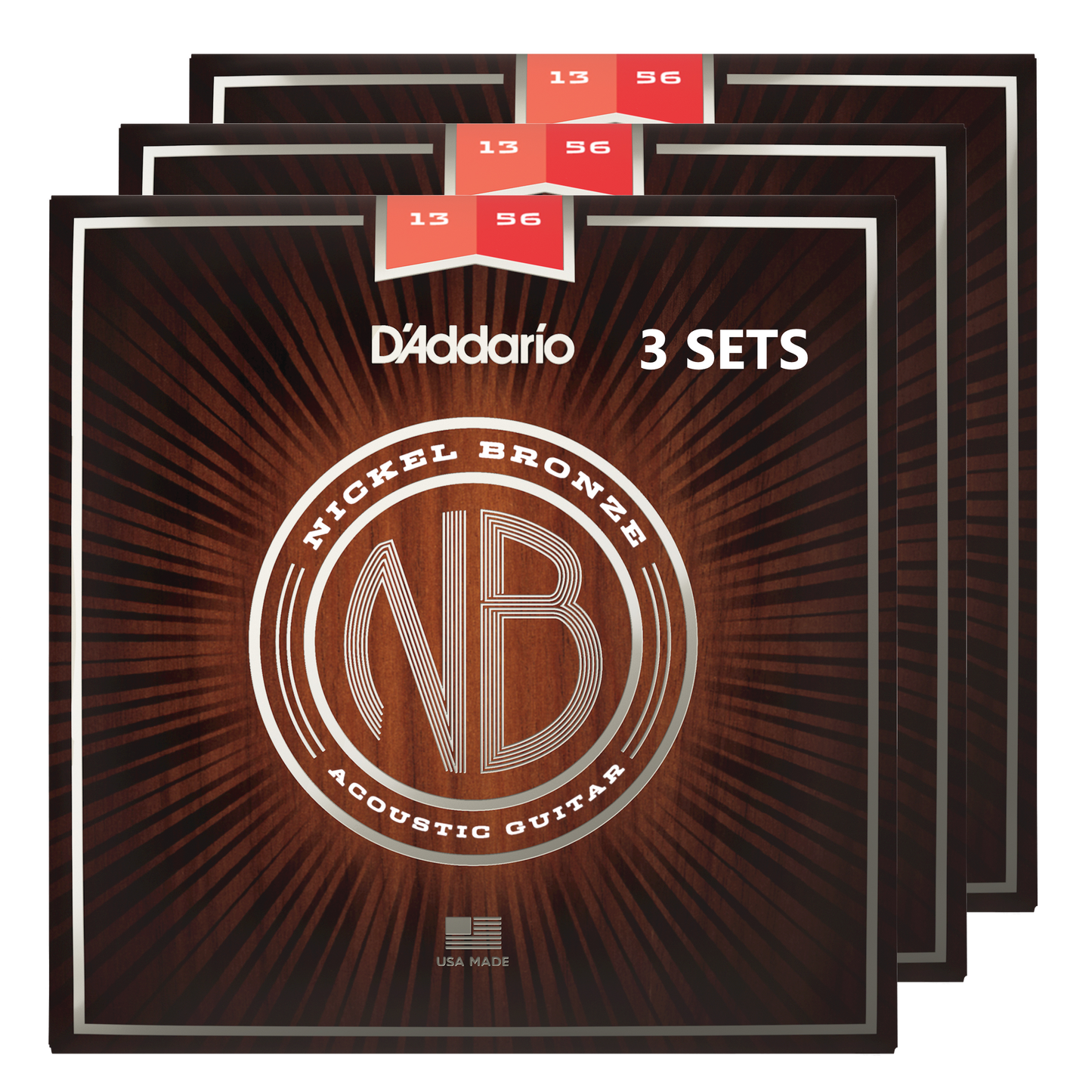 D'Addario NB1356-3P Nickel Bronze Acoustic Guitar Strings, Medium, 13-56 (3 SETS)
