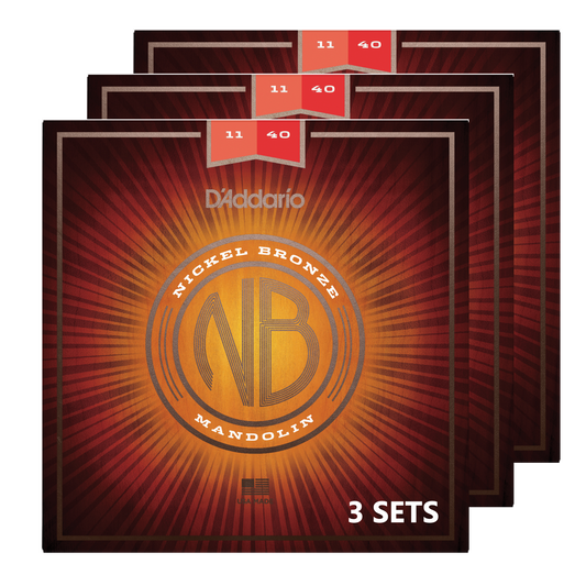 D'Addario NBM1140-3P Nickel Bronze Mandolin Strings, Medium 11-40 (3 SETS)