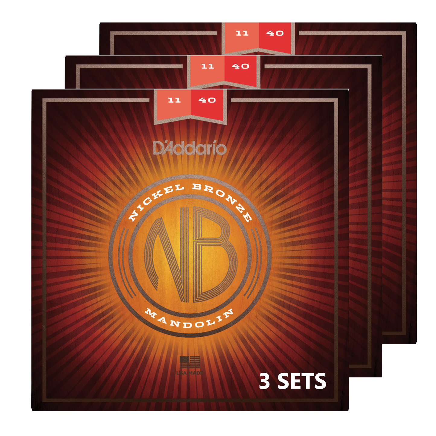 D'Addario NBM1140-3P Nickel Bronze Mandolin Strings, Medium 11-40 (3 SETS)