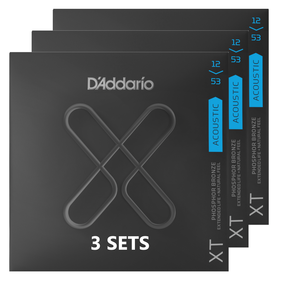 D'Addario XTABR1253 12-53 Light, XT 80/20 Bronze Coated Acoustic Guitar Strings (3-SETS)