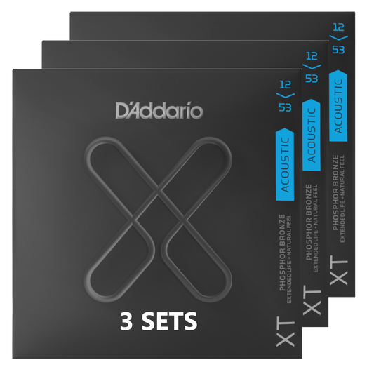 D'Addario XTABR1253 12-53 Light, XT 80/20 Bronze Coated Acoustic Guitar Strings (3-SETS)