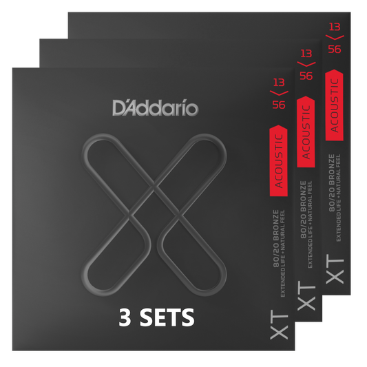 D'Addario XTABR1356-3P 13-56 Medium, XT 80/20 Bronze Coated Acoustic Guitar Strings (3-SETS)