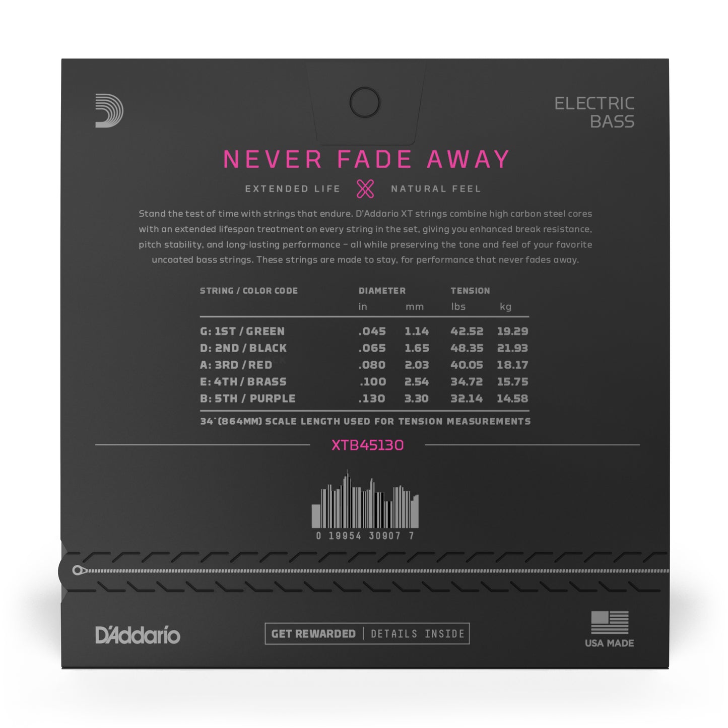 D'Addario XTB45130 Regular Light 5-String (45-130), Long Scale, XT Nickel Coated Bass Strings