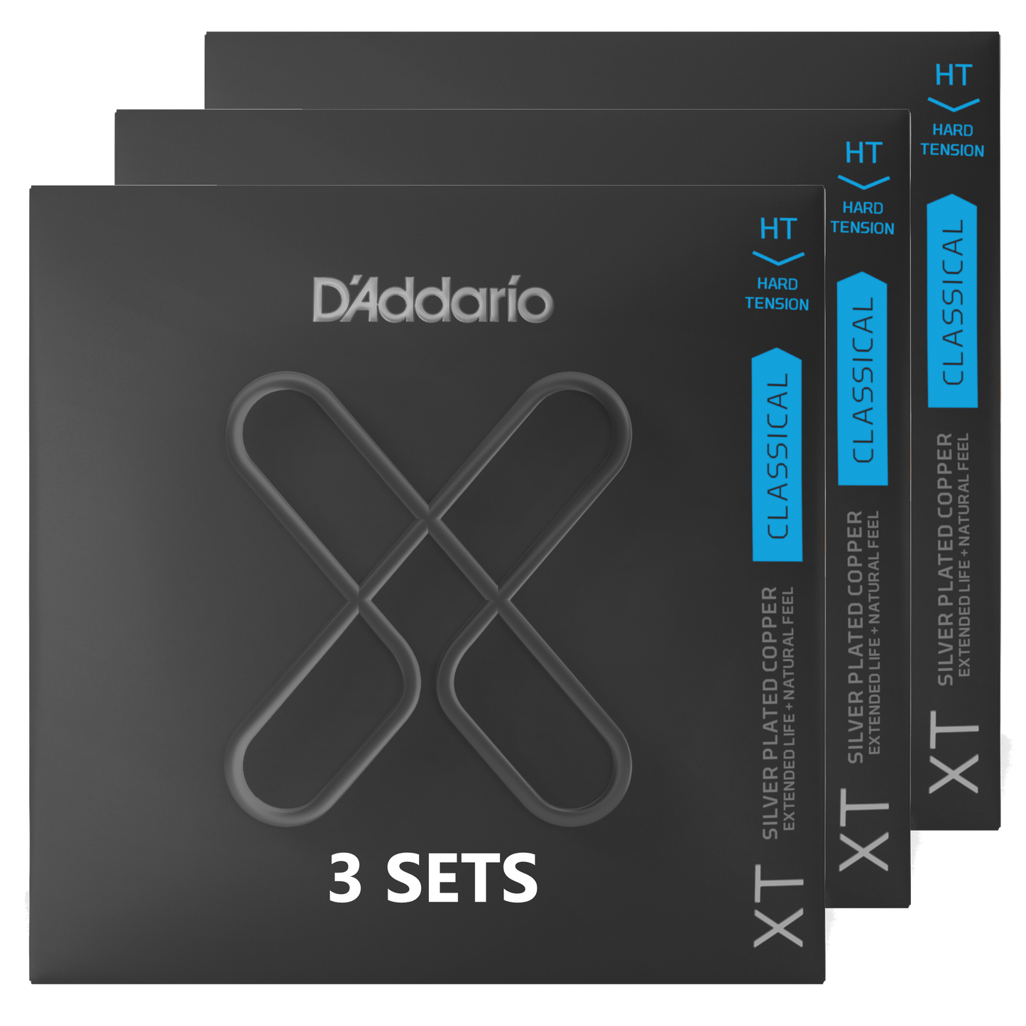 D'Addario XTC46-3P, XT Classical Silver Plated Copper, Hard Tension (3 SETS)