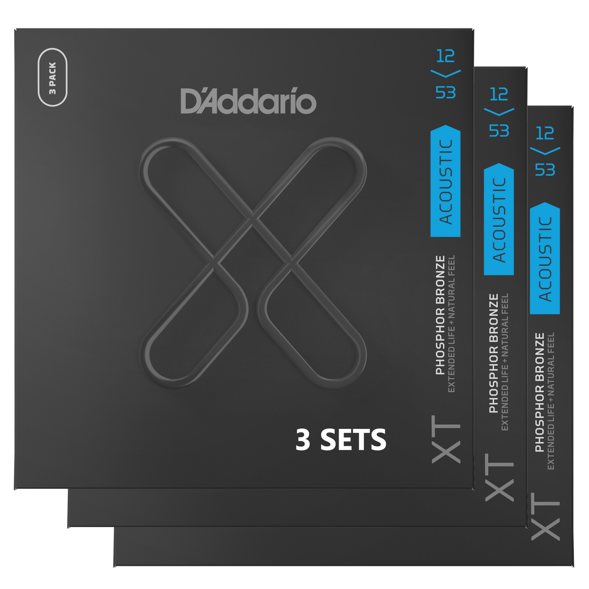 D'Addario XTAPB1253-3P XT Acoustic Phosphor Bronze, Light, 12-53 (3 SETS)