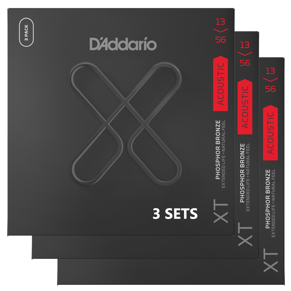 D'Addario XTAPB1356-3P XT Acoustic Phosphor Bronze, Medium, 13-56 (3 SETS)