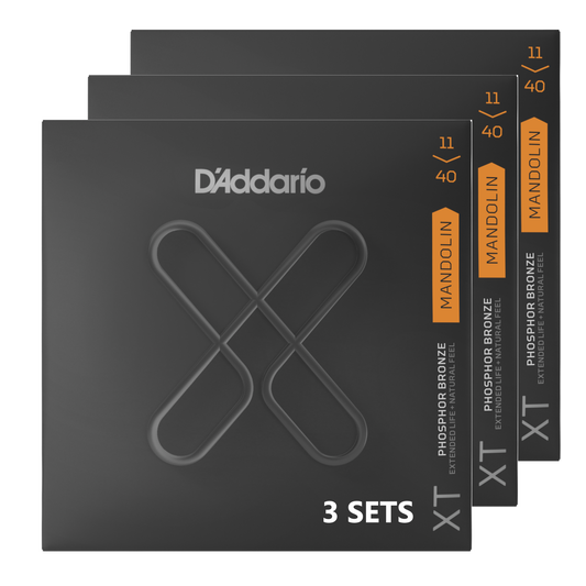 D'Addario XTM1140-3P XT Coated Phosphor Bronze Mandolin Strings, Medium 11-40 (3 SETS)